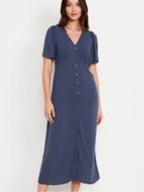 Old Navy Navy Blue Button-Front Wrap Midi Dress